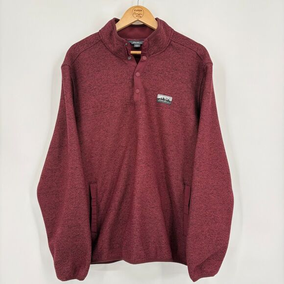 Eddie Bauer Mens Snap Pullover Fleece Sweater Long Sleeve Red Heather Size Large - Picture 1 of 9